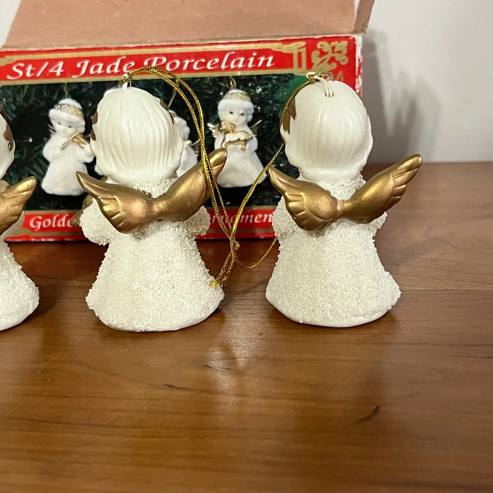 Lincolnshire Collection Jade Porcelain Golden Angel Christmas Ornaments Set of 4